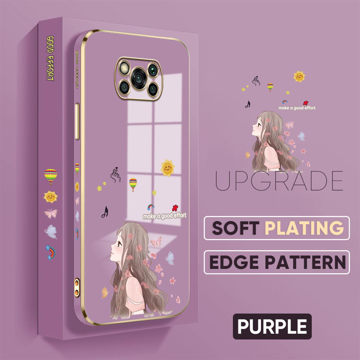 TA for Xiaomi Poco X3 / X3 Pro / X3 NFC Back Cover + Free Lanyard Charming Girl Luxury 6D Plating Case Side Pattern Soft Silicone Square Phone Cases