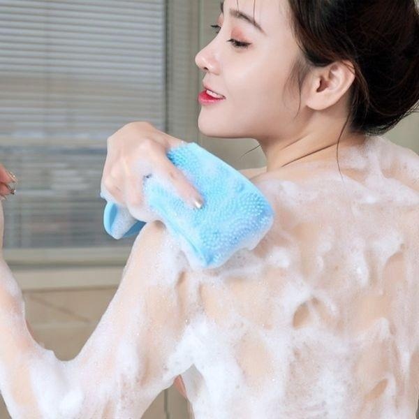 Silicone Bath Body Brush Exfoliating Long Silicone Back Scrubber Easy to Clean Lathers Well Eco Friendly. 