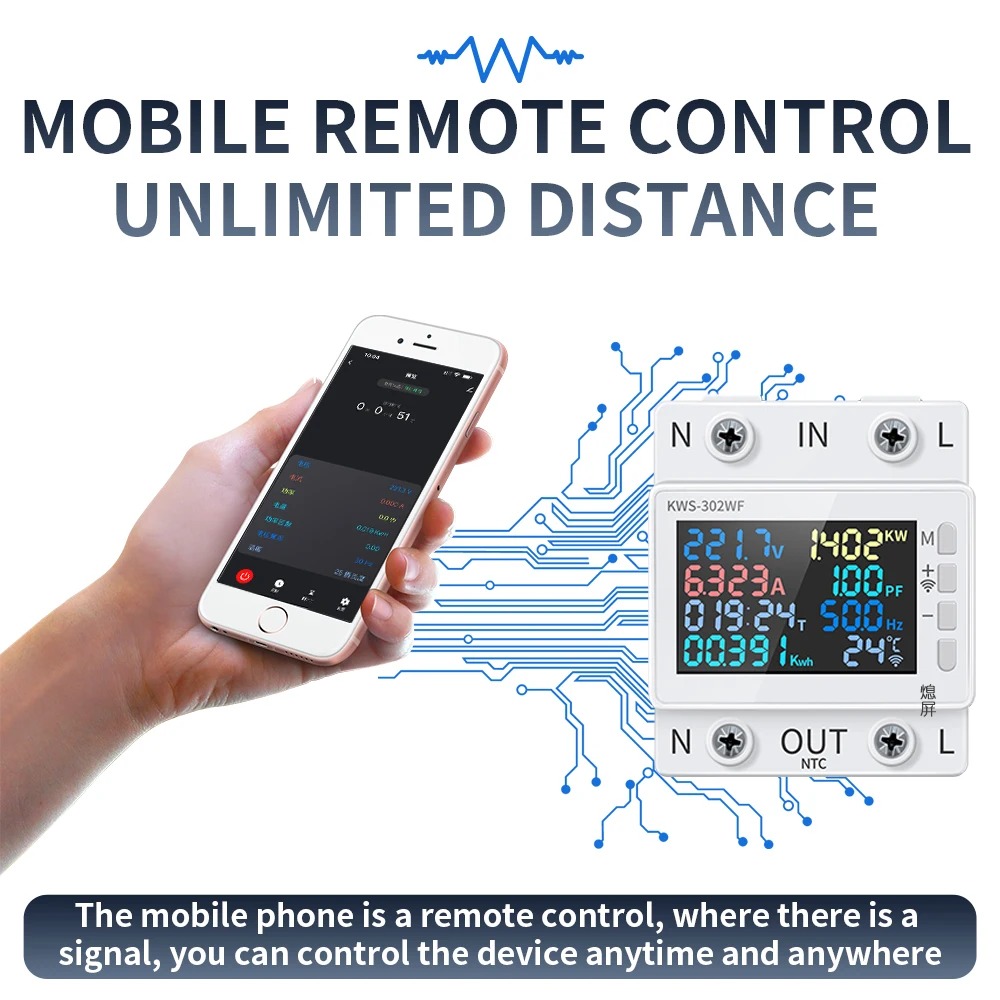 Tuya WiFi 8in1 Power Meter 2P AC Energy Meter APP Control 170-270V/63A Voltage and Current Meter Electricity Meter Smart Life. 