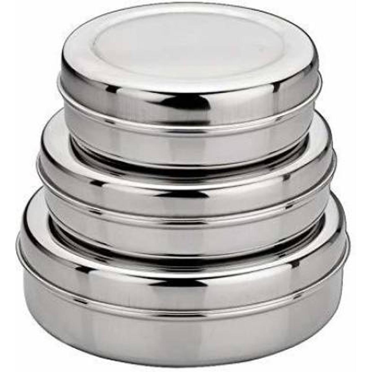 steel container / puri dabba set of 3 - 500 ml, 1000 ml, 1500 ml Steel Utility Container (Pack of 3, Silver)