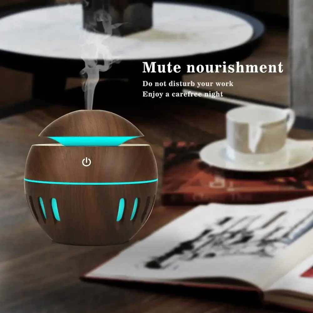Aroma Diffuser Ultrasonic Air Humidifier Aromatherapy Mist Maker Cool air Light Wood With LED Lights For Home Office Sleep. 