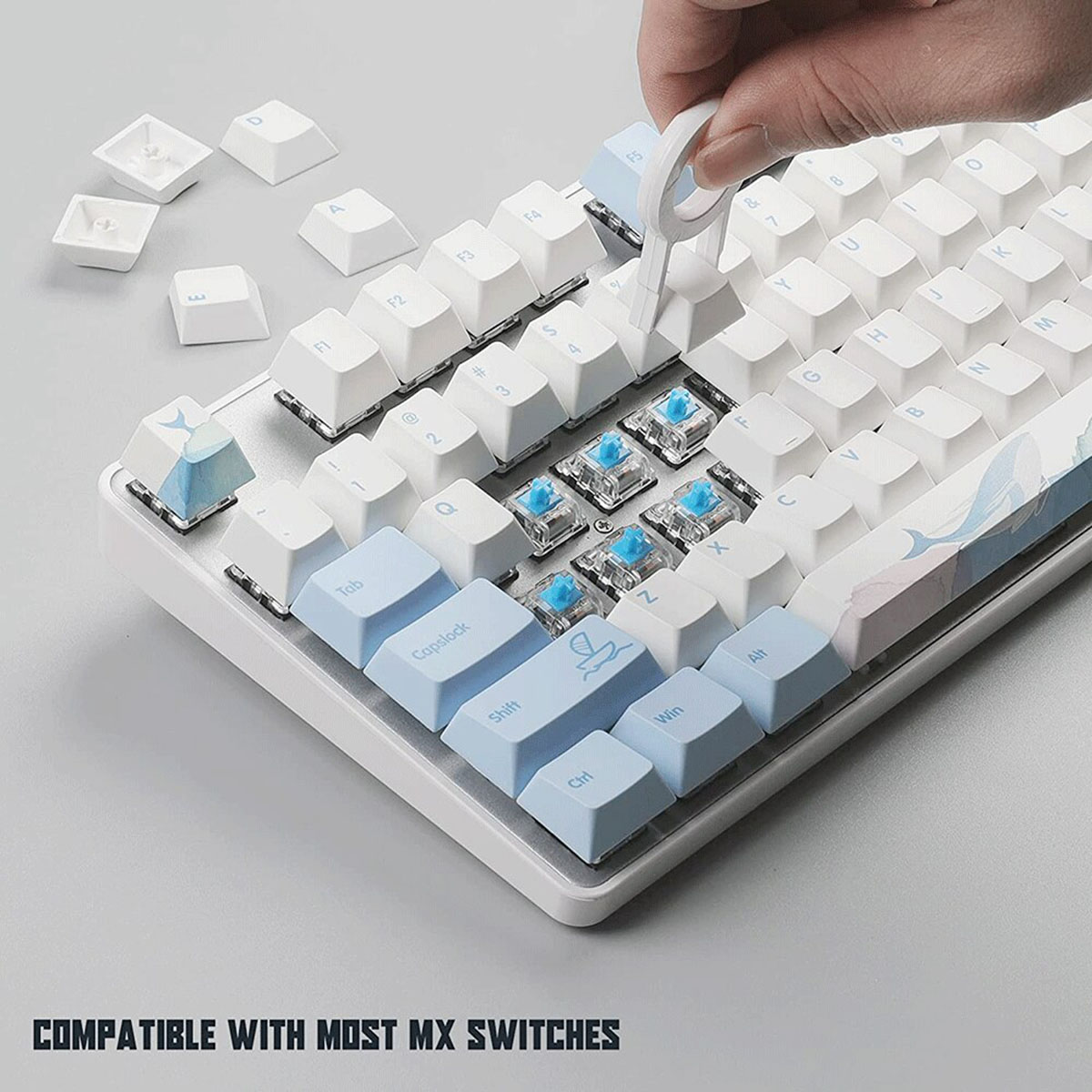 HXSJ 129 Keys Ocean Whale Theme Cherry Profile PBT Keycaps For Mechanical keyboard DYE-Sublimation Blue White Gaming keycap custom. 