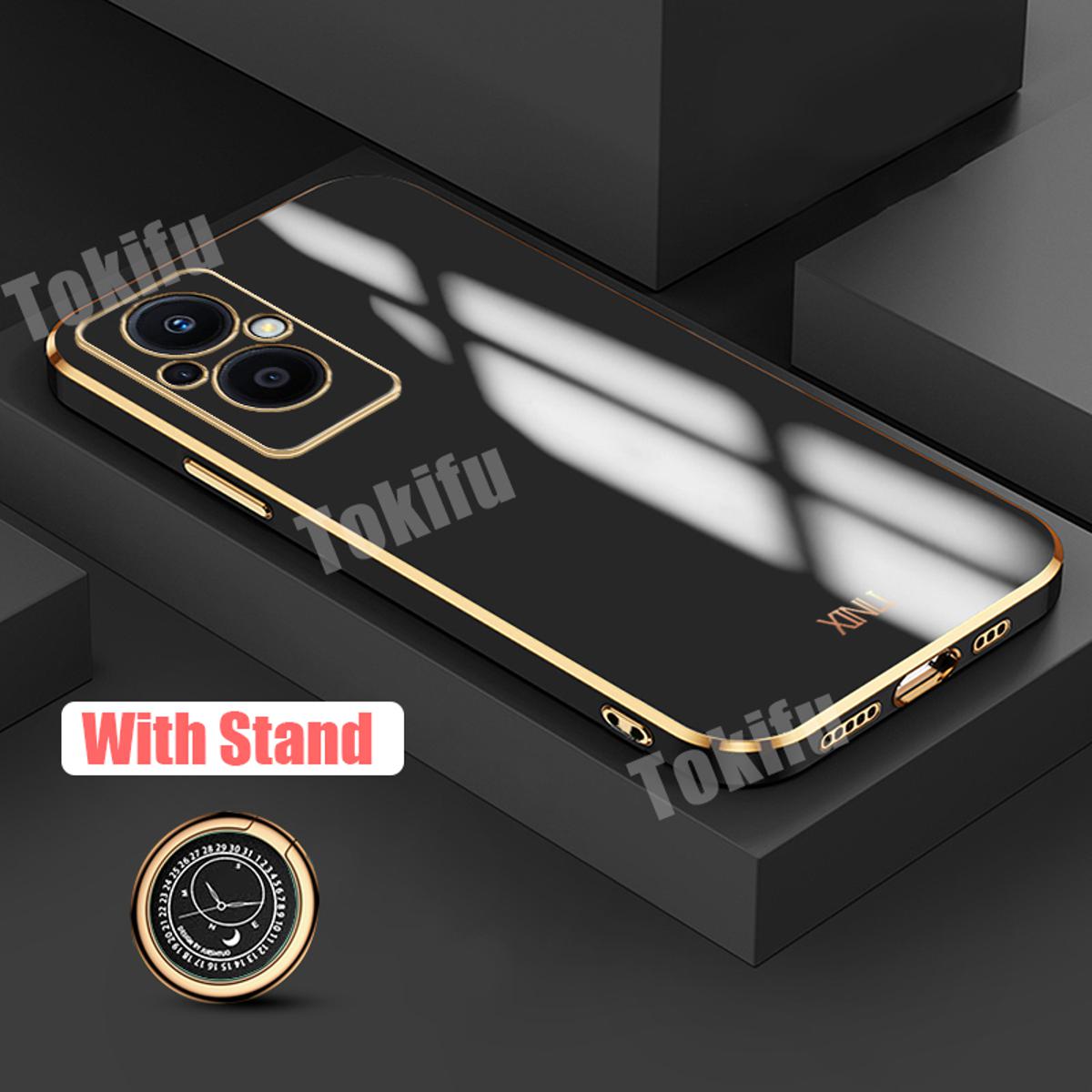 Tokifu For OPPO F21 Pro 5G Case Luxury 6D Plating Soft Back Cover Silicone Phone Cases With Stand