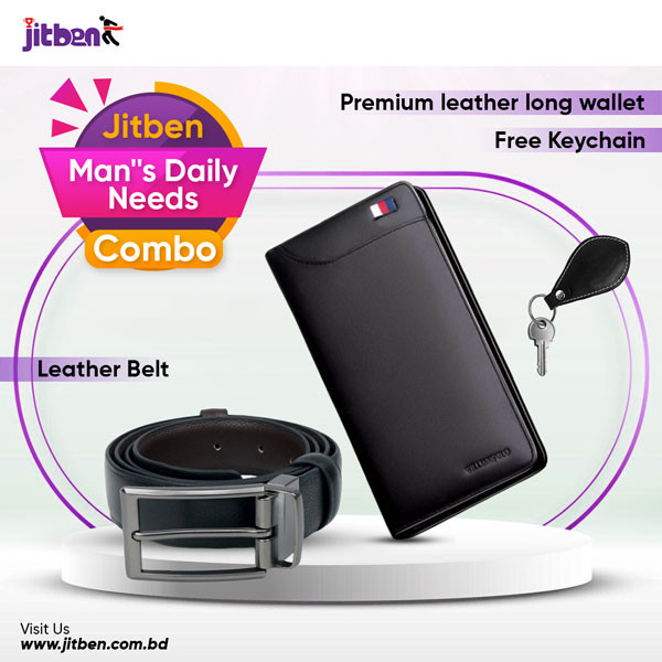 Jitben Man's Daily Needs Combo ( Leather Wallet & Belt+ Key Chain)