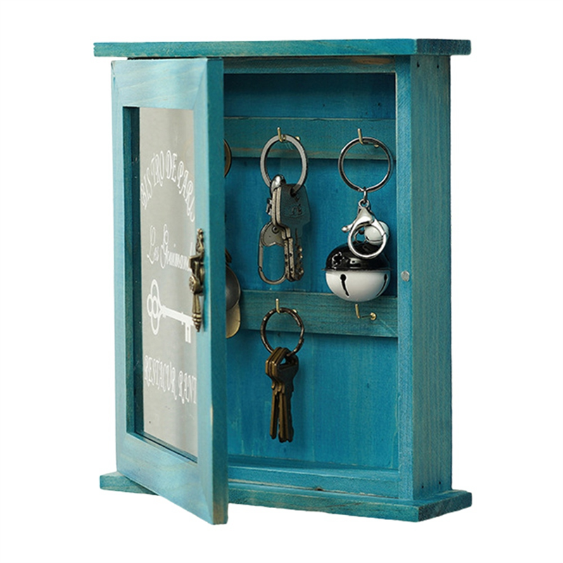 Wooden Key Box, Retro, Wall, Key Cabinet with Magnetic Door, Solid Wood Storage with 6 Hooks Easy Install Easy to Use -B