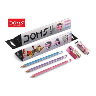 Doms Zoom Ultimate Dark Triangle Pencils - 10pcs with Free 1 Eraser and 1 Sharpener. 