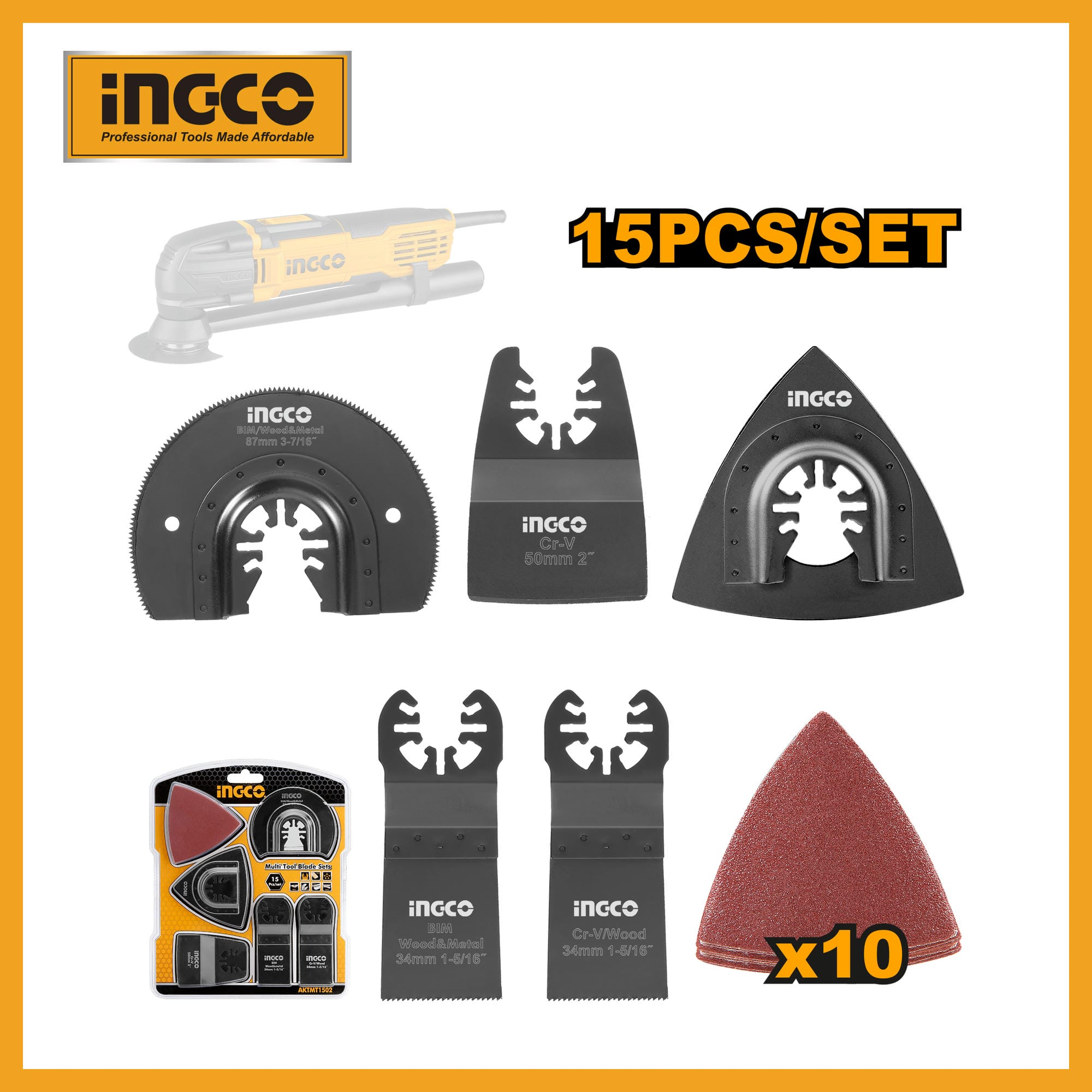 INGCO 15pcs Multi tool blade set AKTMT1502. 