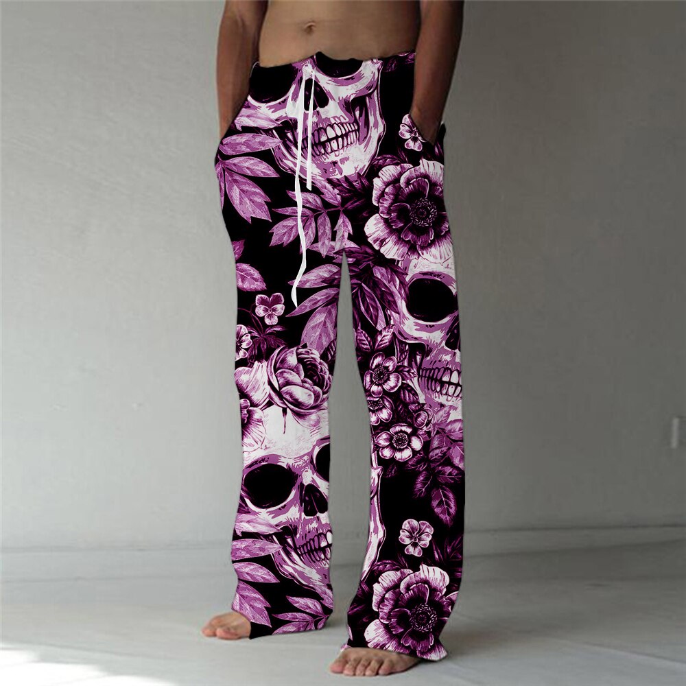 Men's Fashion Straight Trousers 3D Print Elastic Drawstring Design Front Pocket Pants Skull Graphic Prints Skeleton Comfort Soft. 