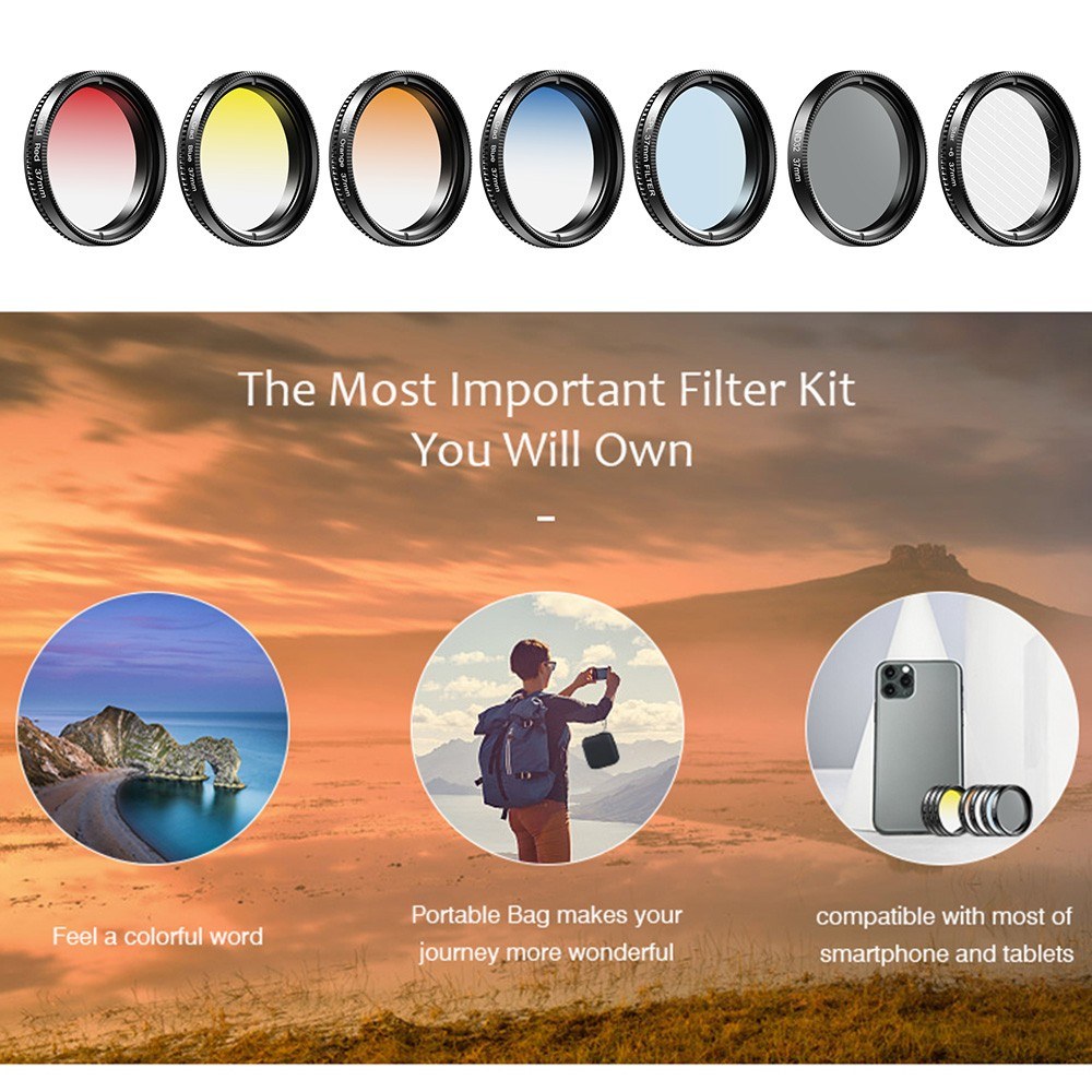 APEXEL APL-37UV-7G Professional 7in1 Phone Graduated Lens Filter Kit - black. 