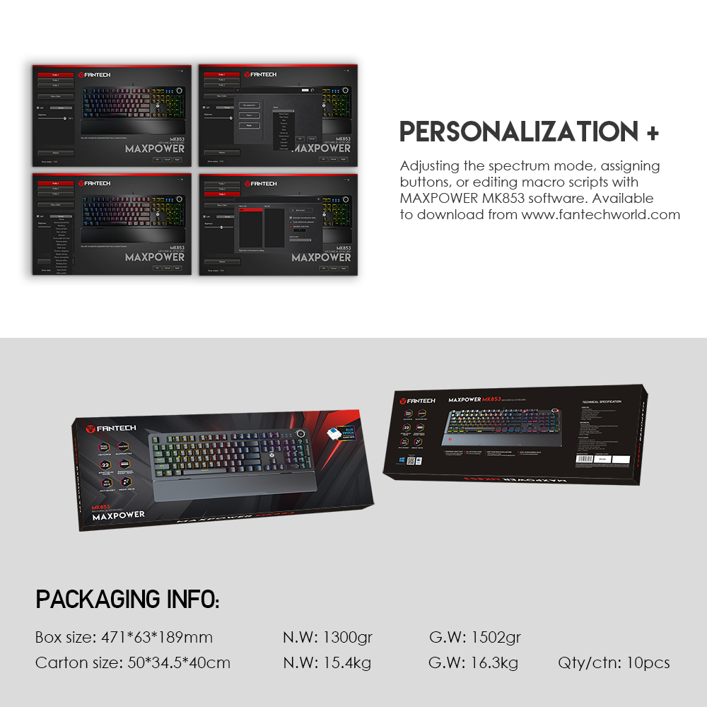 FANTECH MK853 Mechanical Keyboard Blue/Red Switch Ergonomics Backlit USB Wired Gaming Keyboard With Hand Rest For Laptop PC. 