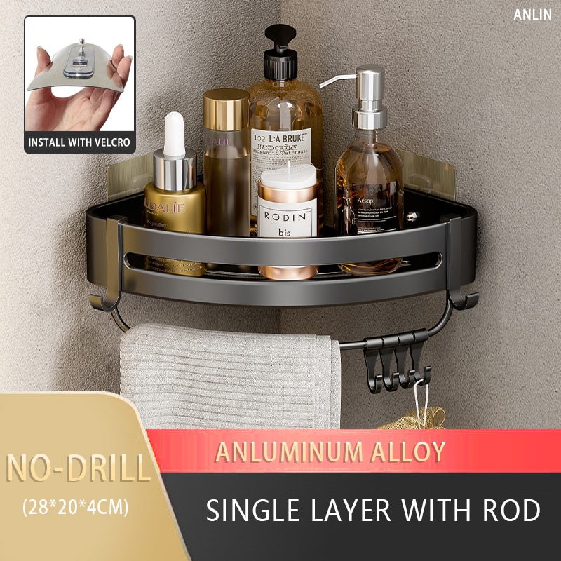 Bathroom Shelf No Drill Wall Mounted Shampoo Bottle Shower Corner Rack ...