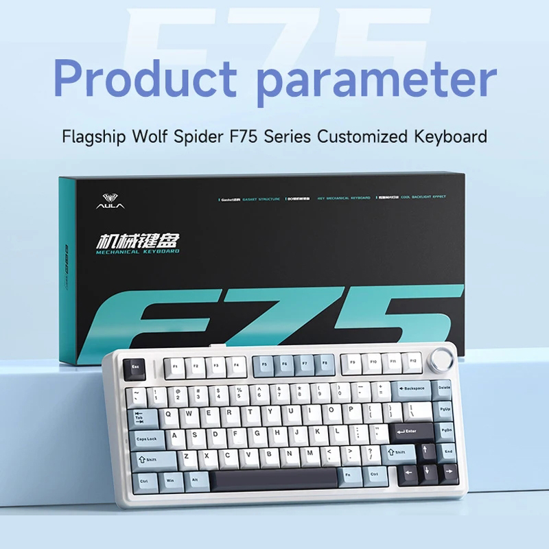 AULA F75 wireless Mechanical Keyboard,Ice Vein Axis,Gamer keyboard Customized Hot-Swap 75% Layout,OEM Profile Gasket Structure. 