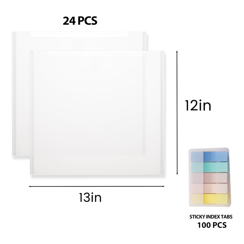 24PCS Scrapbook Paper Storage Organizer Kit 12X13 Inch Clear Scrapbook Paper Organizer Set with 100PCS Sticky Index Tabs