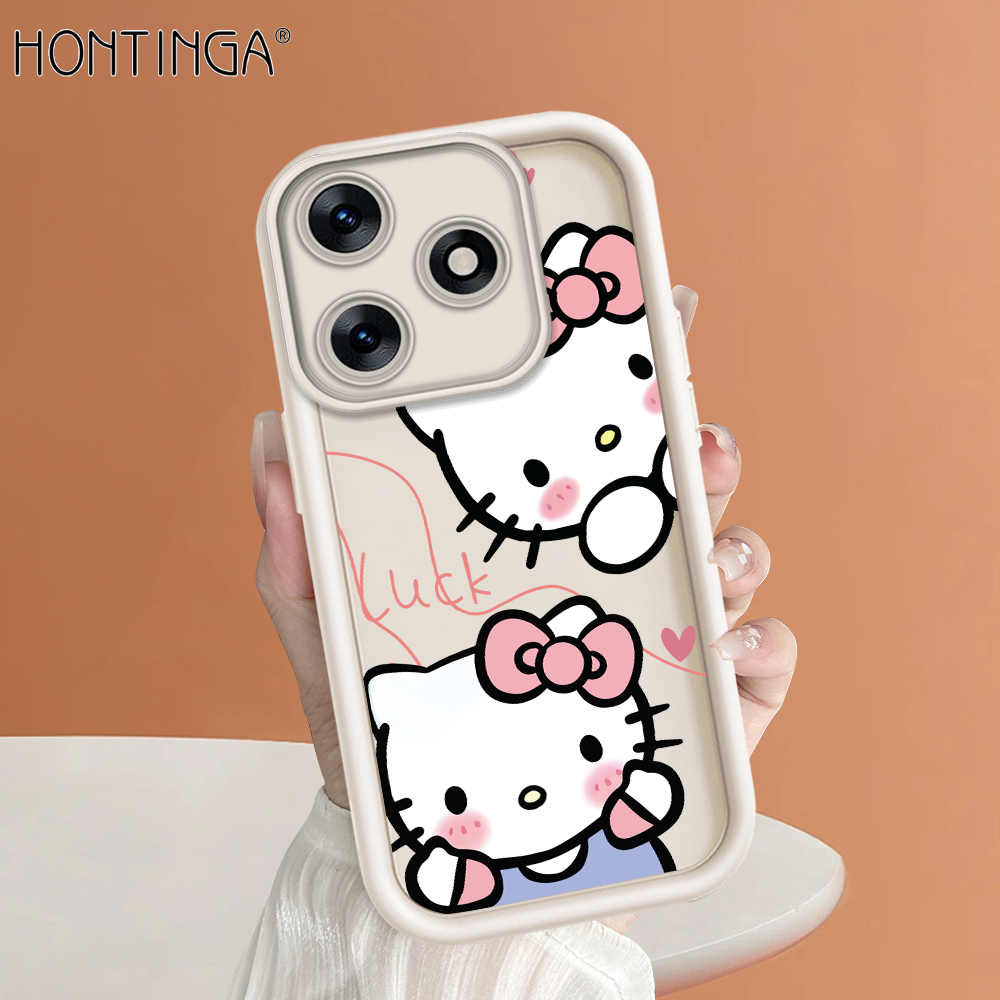 Hontinga for Tecno Camon 20 Camon 20 Pro Spark 10 10C Back Cover Cute Shy Hello Kitty Pattern Ladder Soft Camera Protection Rubber Phone Case for Girls