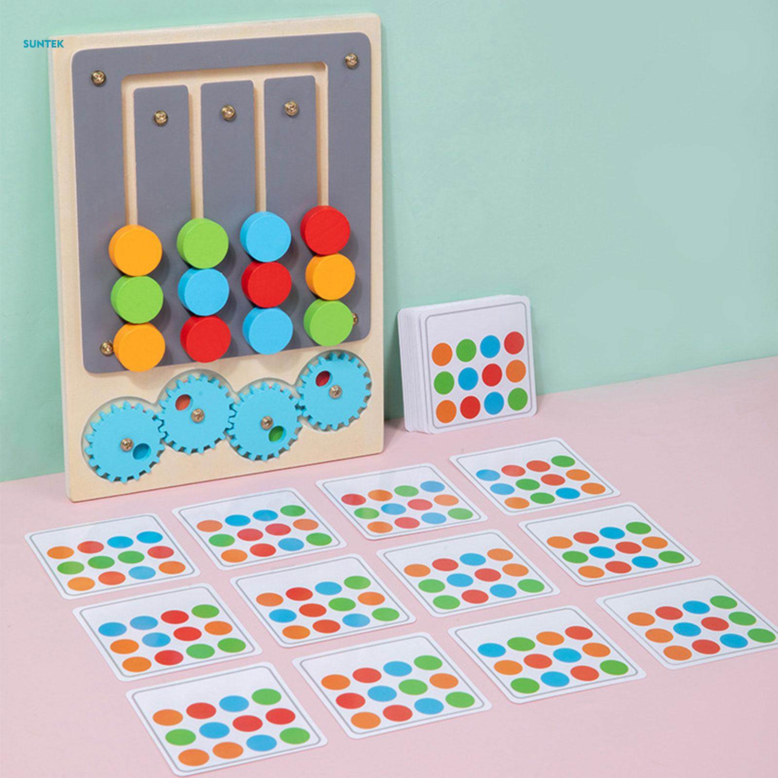 Wooden Sliding Four Color Puzzle Wooden Toy Logical Game Development Toy Memory Game Fun Montessori Color Matching Game for Gifts Ages 3+. 