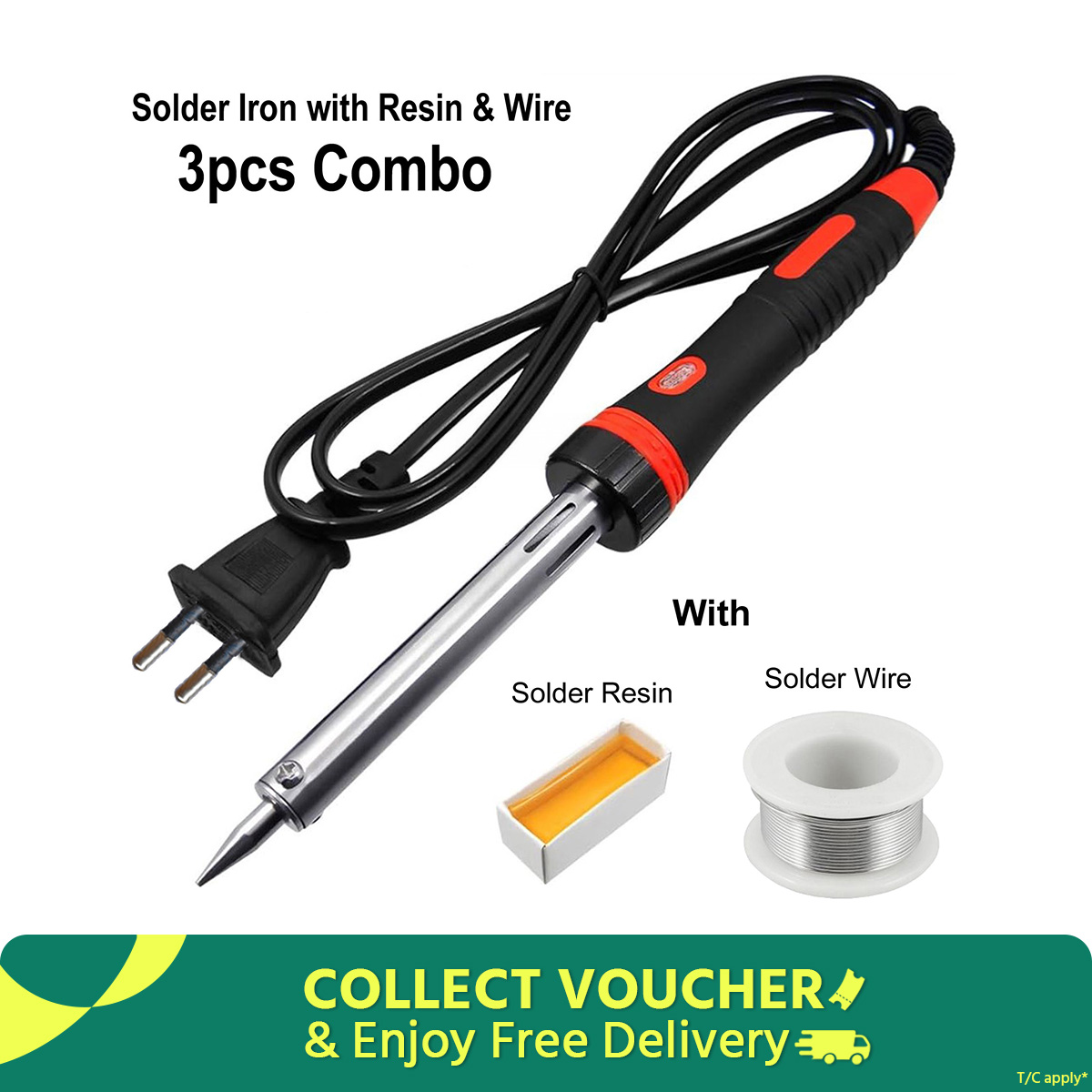 Soldering Iron 3pcs Combo Pack (Soldering Iron 60 Watt, Soldering Wire lead, Rosin)- Tatal Soldering iron 220V 60 watt Stander Quality Soldering iron Combo Pack