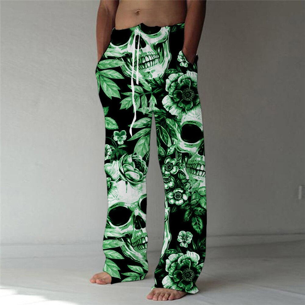 Men's Fashion Straight Trousers 3D Print Elastic Drawstring Design Front Pocket Pants Skull Graphic Prints Skeleton Comfort Soft. 