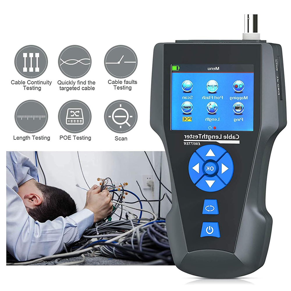 NOYAFA NF-8601S Cable Tester with PoE/PING Function Lan Measure Tester Measure Length Wiremap Tester Network Cable Tracker. 