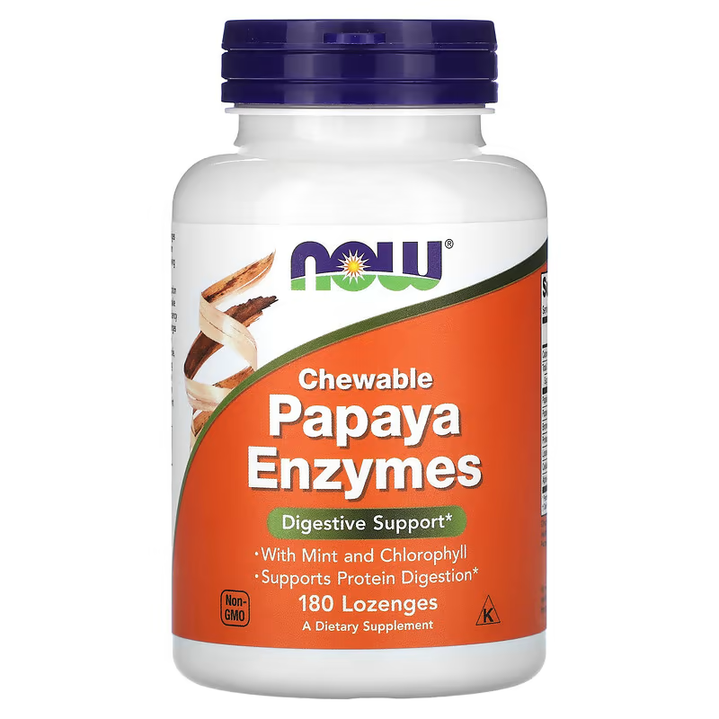 Papaya Enzyme Supplement with Mint and Chlorophyll, Digestive Support*, 180 Chewable Lozenges by NOW Supplements,