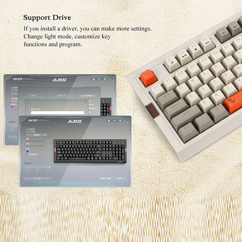 Ajazz AK510 104 Keys Retro Mechanical Keyboard SA Ball Cap PBT Internet Cafe Gaming RGB Lighting Keyboard, Cable Length 1.6m, Style:RGB Backlight + Three Orange Keycaps. 