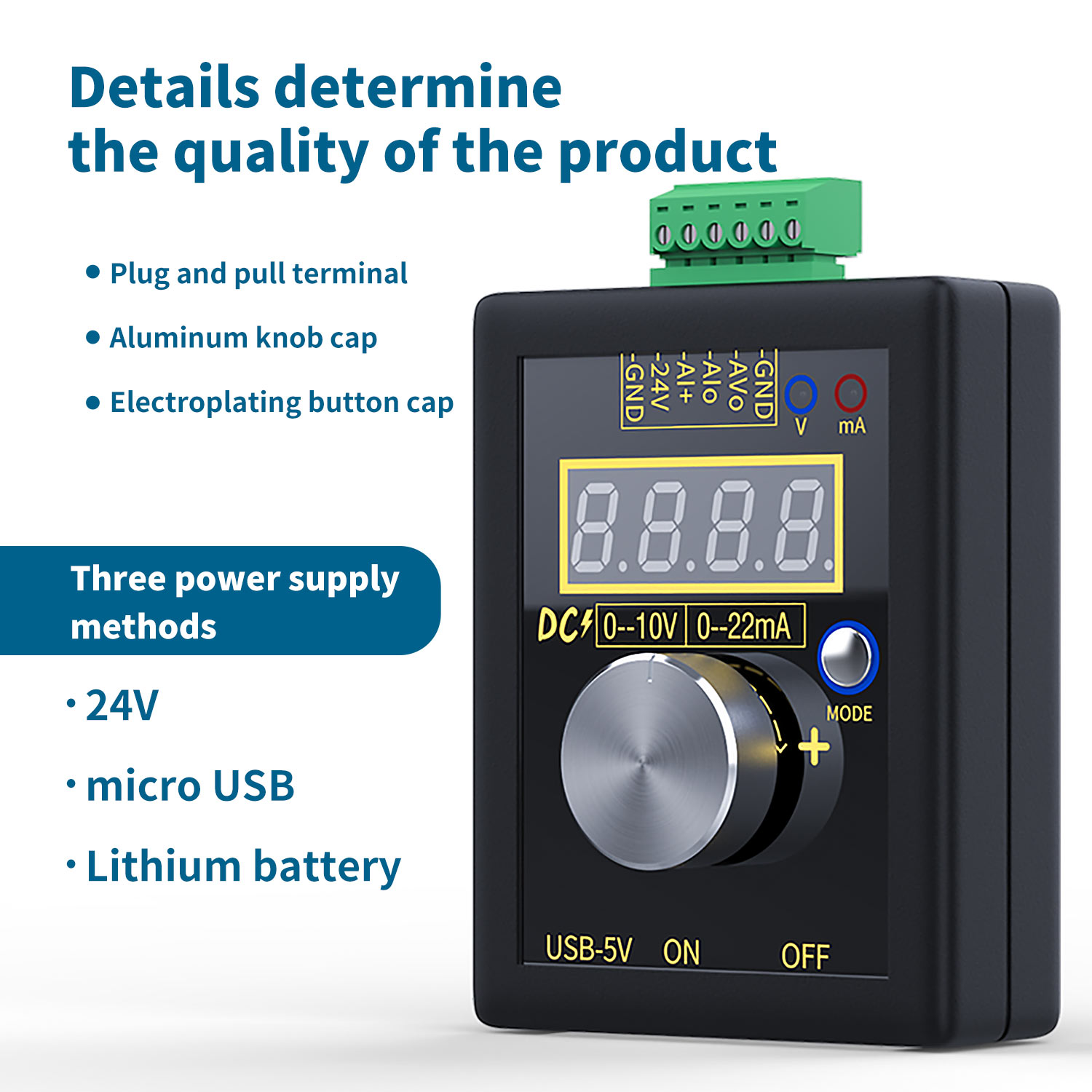 KOGEEK SG-002 Handheld Small Voltage Current Generator DC 0-10V 0-22mA Current Voltage Signal Producer - generator