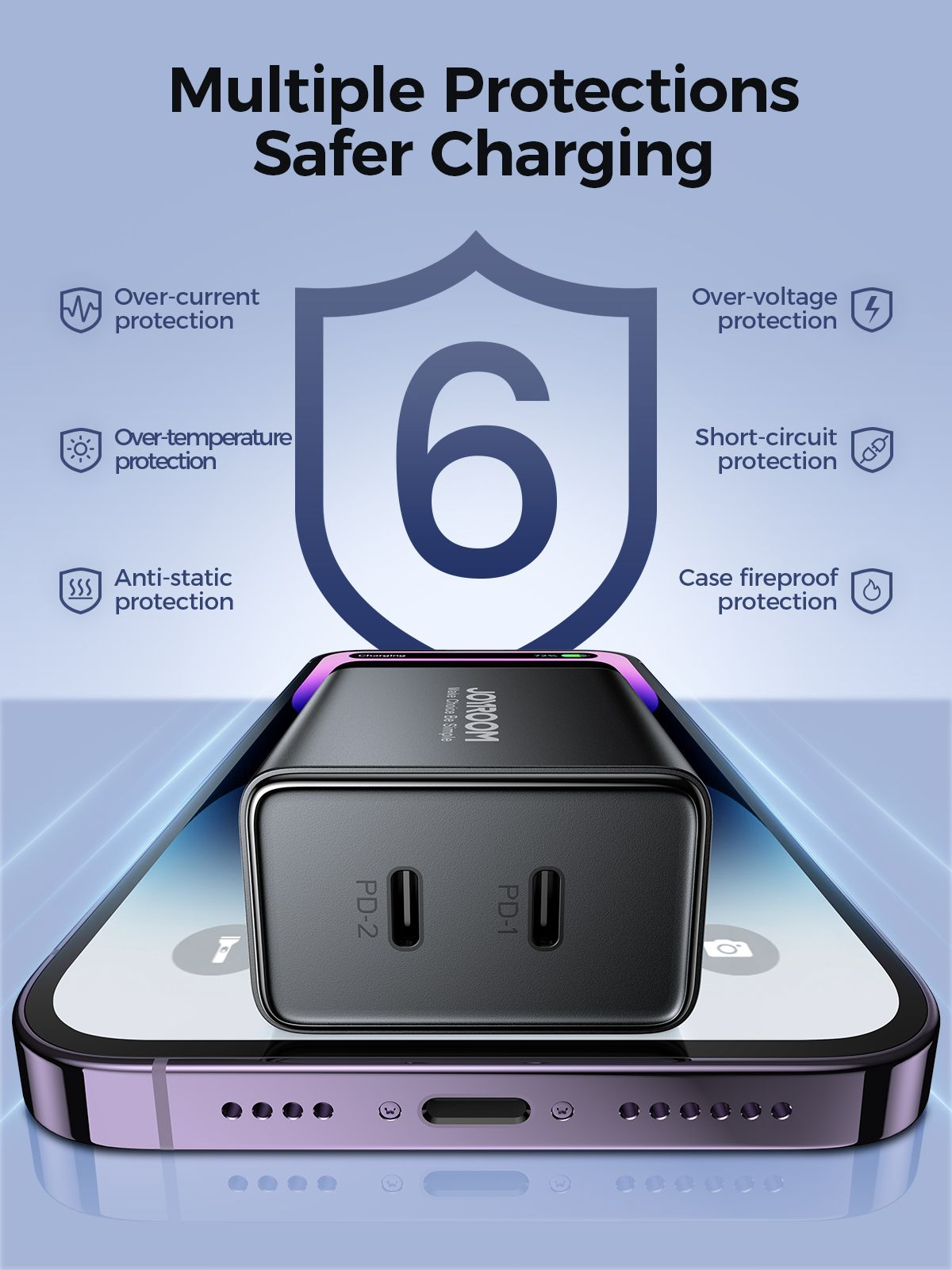 Joyroom JR-TCF09 40W 2C Fast Charger EU Plug-Black. 