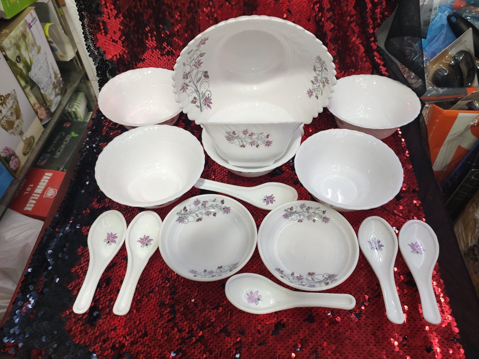 15 Pcs Pyrex Opal Glassware White Oven Save Dinner Soup Set.White Art Printed,Firni Set. 