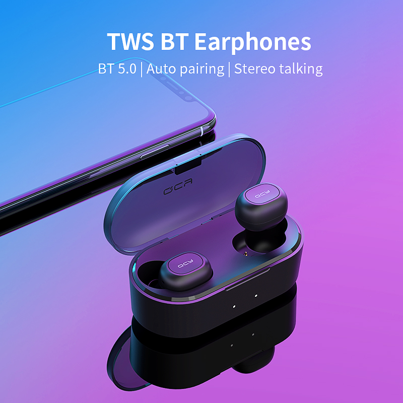 QCY T2C TWS Bluetooth 5.0 Dual Microphone Wireless Sports Earphone with Charging Box. 