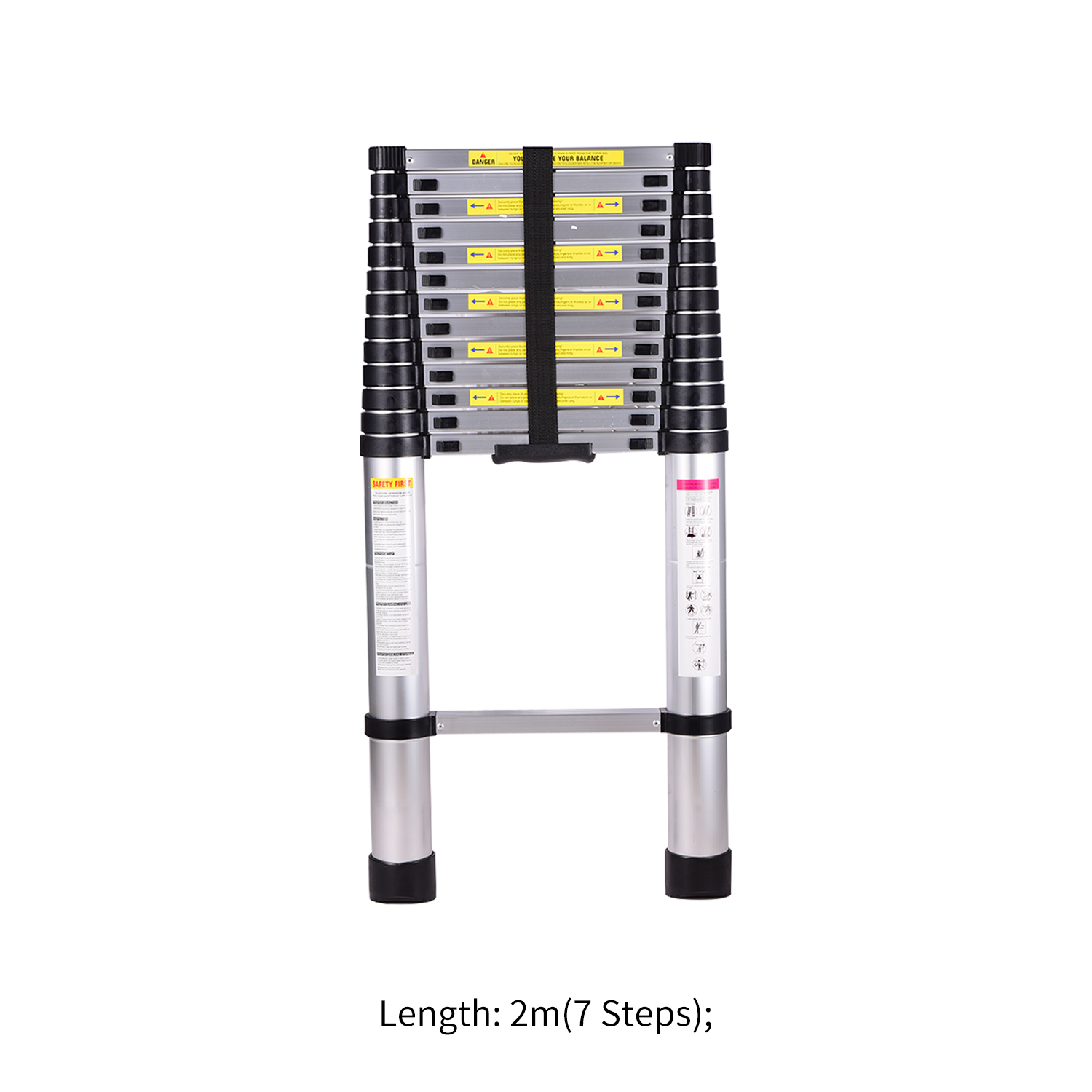 2m(7 Steps) Telescoping Ladder Extension Telescopic Ladders Portable Expandable Retractable Foldable Aluminum Ladder with One Button Collapsible Folding 330 Pound Capacity. 