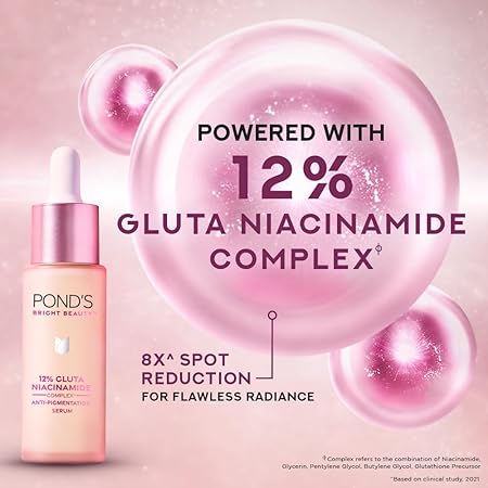 POND'S Bright Beauty Corrects Dark Spot & Pigmentation Serum for Flawless Radiance, 12% Gluta-Niacinamide Complex Face Serum - 28ml. 