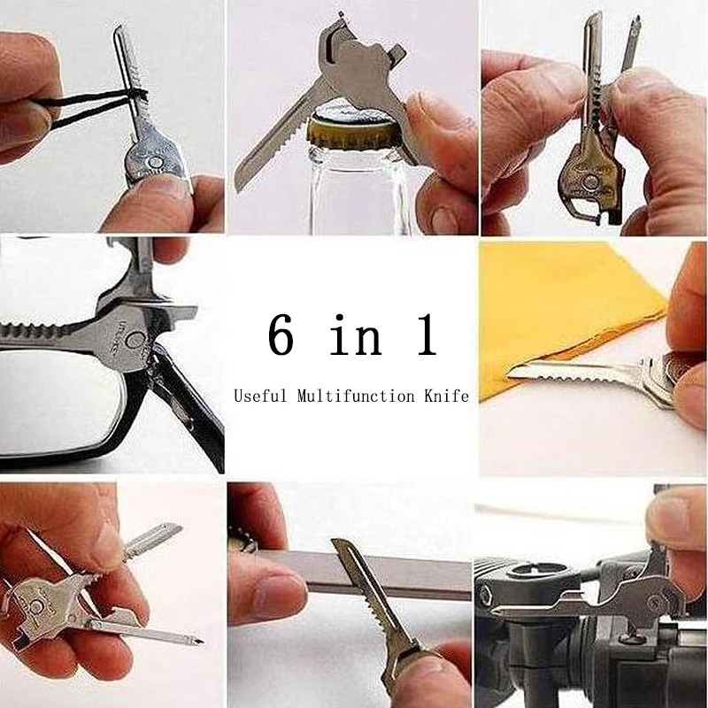 6 in 1 Useful Multifunction Knife Practical Swiss Tech Utili Key Outdoor Screwdriver Bottle Opener Keychain Camping Hiking Tools. 