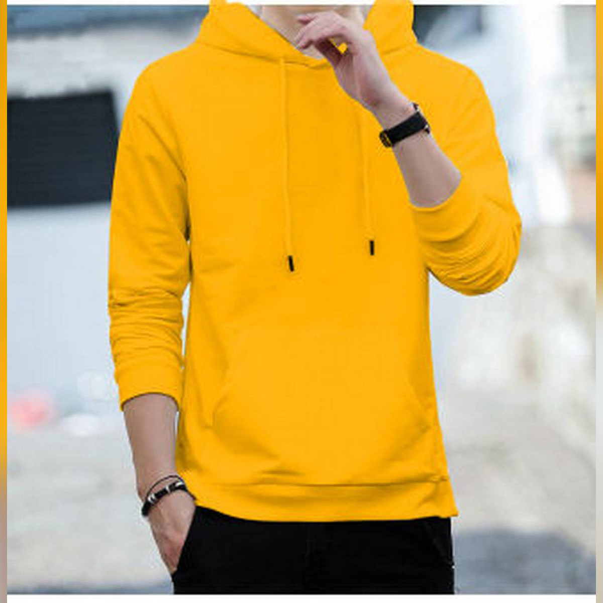 Plain yellow hoodie mens sale