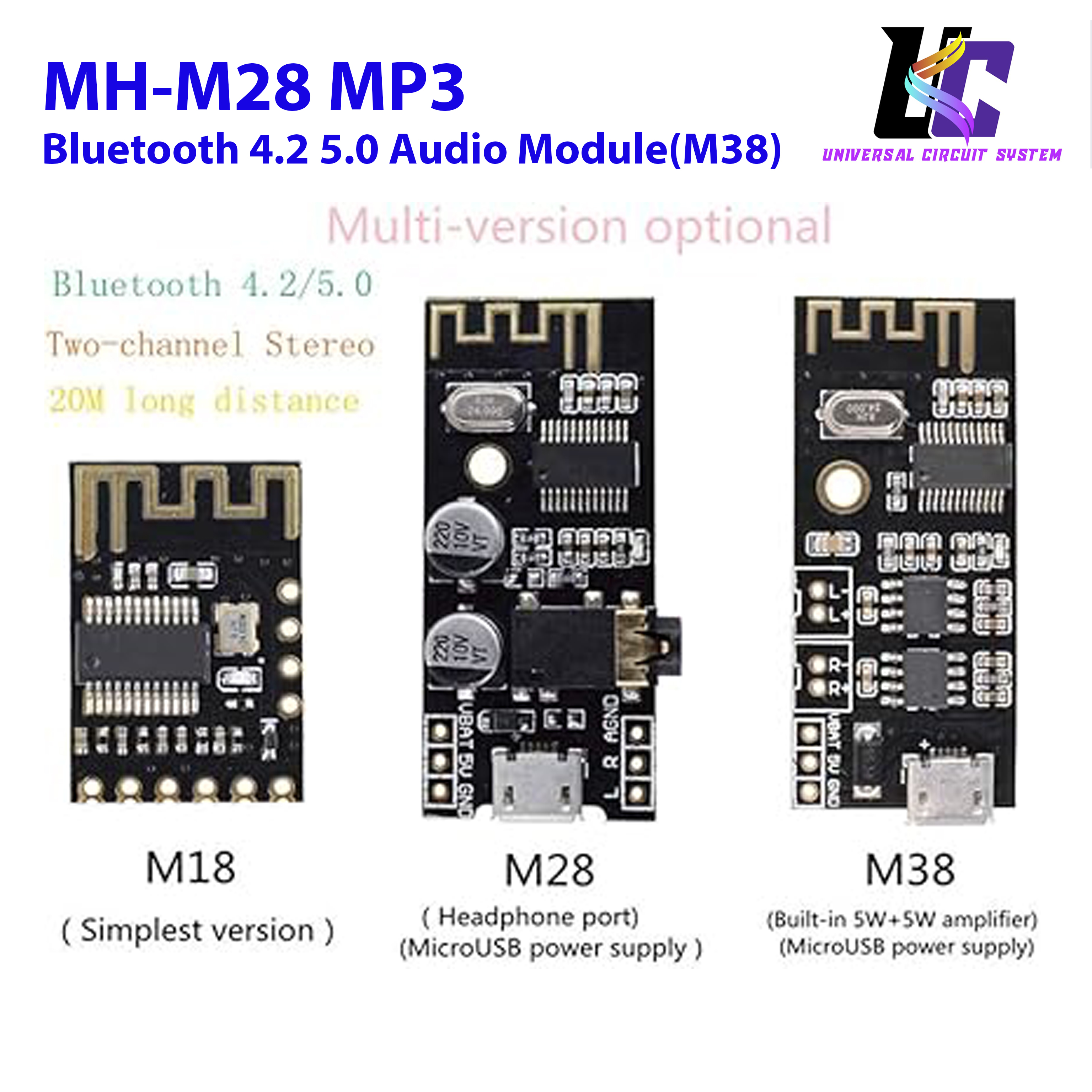 MH-M18/M28/M38 MP3 Decoder Board Bluetooth 4.2 5.0 Audio Module MP3 Receiver Board Wireless Stereo Sound Module (M38). 