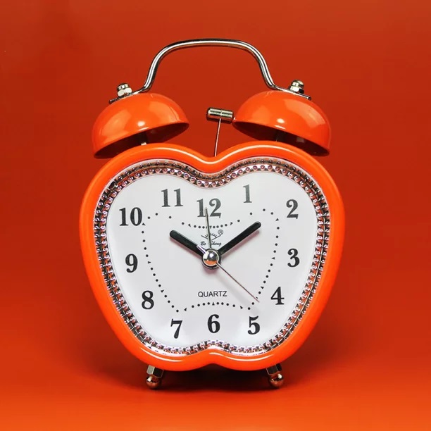 Cute Apple Shape Time Alarm Clock Retro Clock with Nightlight for Kids Children One Size. 