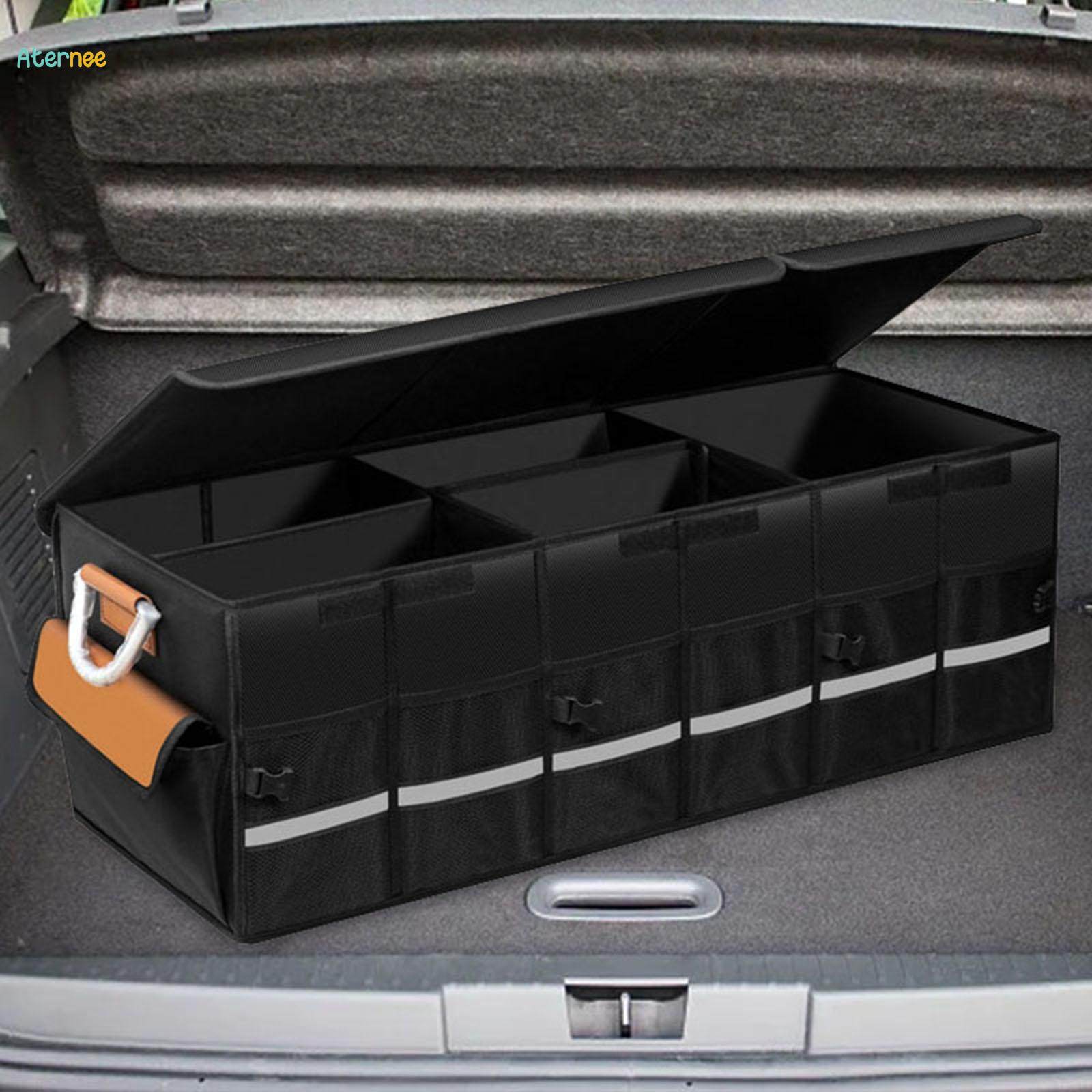 100L Car Trunk Organizer Foldable Cargo Storage Box Bag Mesh Pockets Case with Handles and Lid for. 