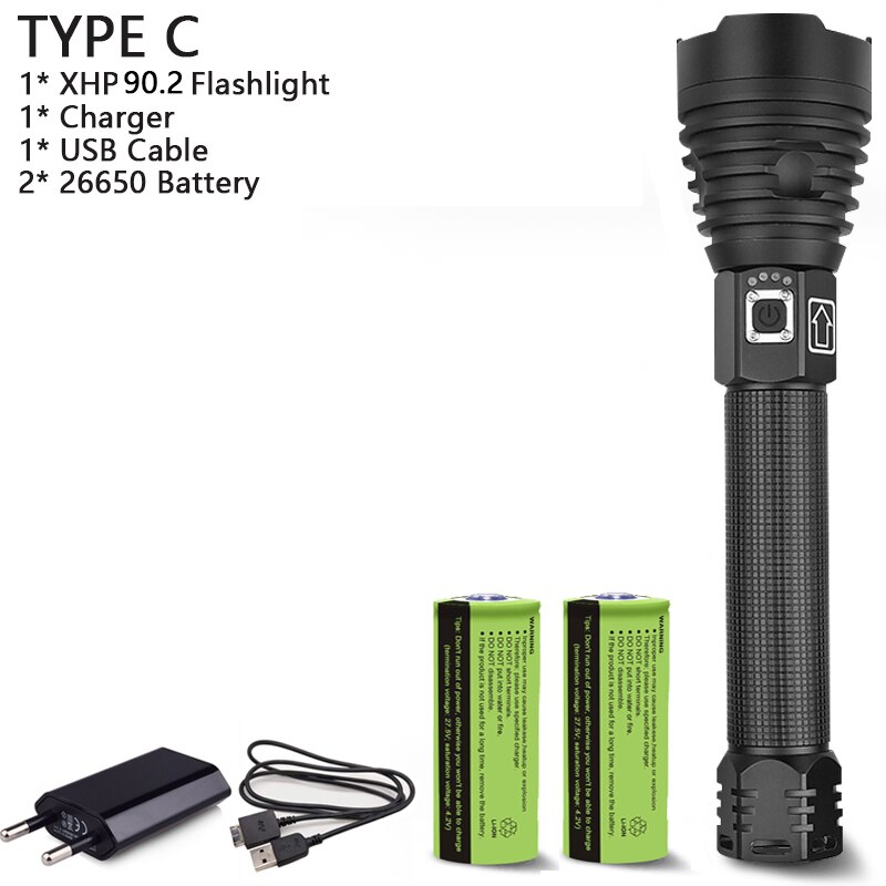 250000cd 1000m XHP90.2 mostwerful led  usb Zoom Tactical torch xhp50 18650 or 26650 Rechargeable  hand light-No box - XHP90.2 C - No box. 