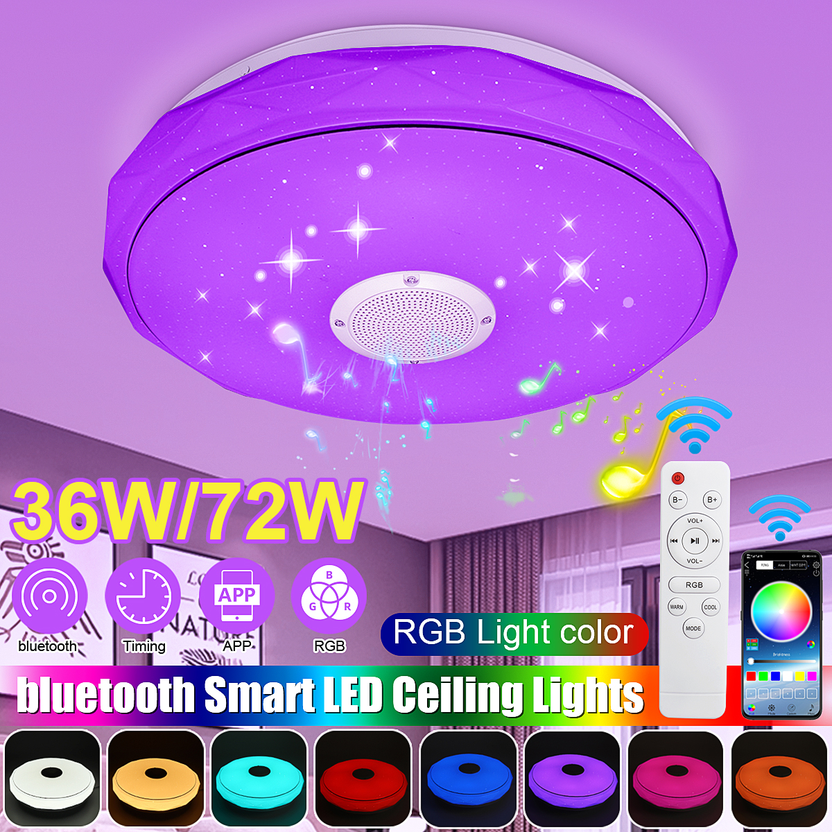 Light up life 36W/72W 40CM Modern LED Music Ceiling Light RGB bluetooth Speaker Down Lamp