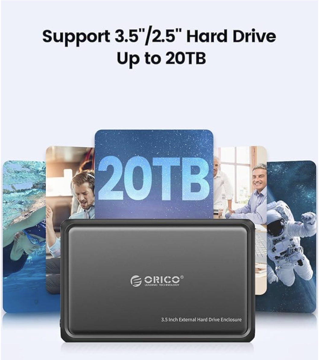 ORICO DDL35-U3 USB 3.0 External Hard Drive Enclosure for 2.5" 3.5" SATA HDD and SSD Max 20TB Supports UASP 12V/2A Power Supply. 