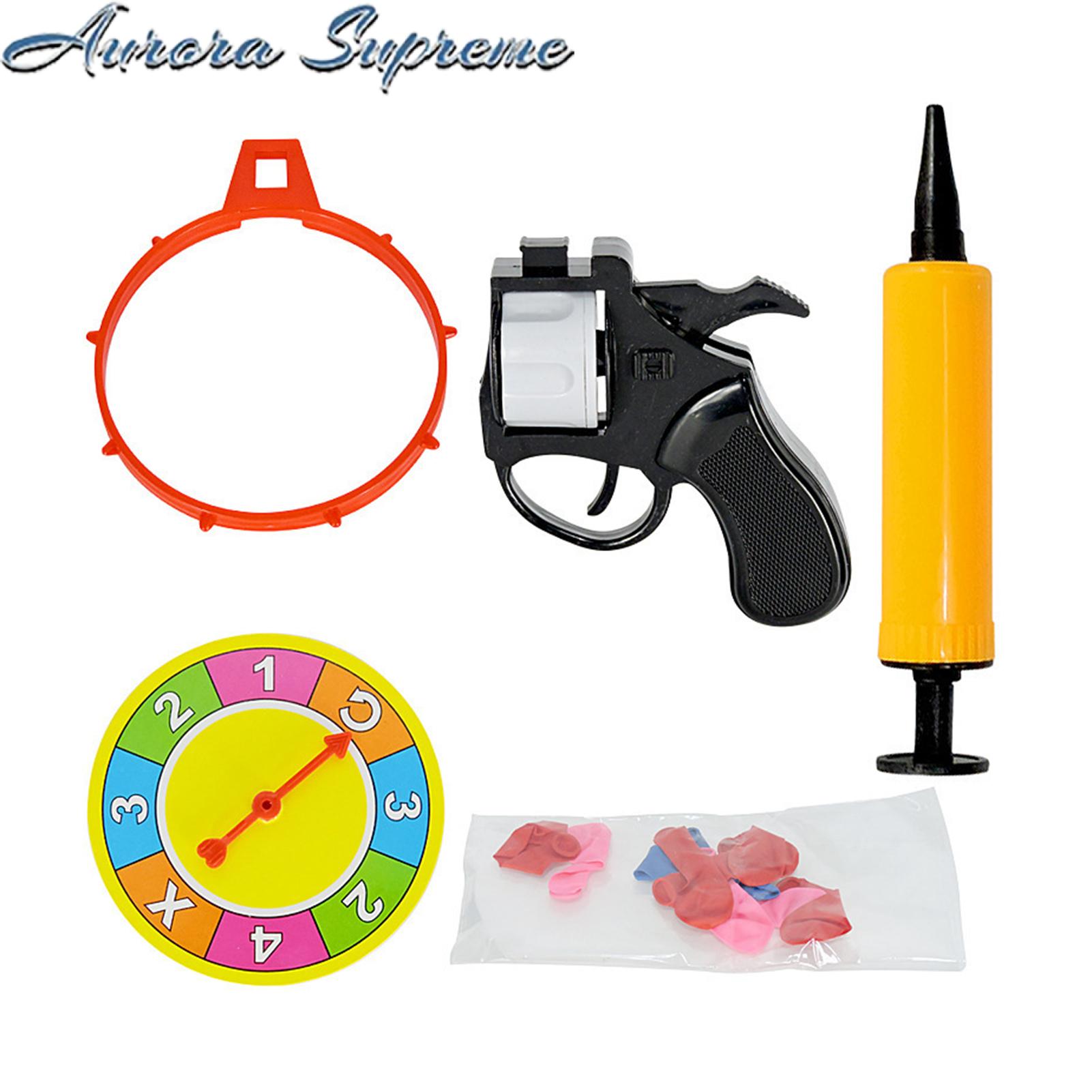 Balloon Shooter Game Russian Roulette Revolver Toy with 10 Balloons Fun Party Game for Bar Interactive Pranks Desktop Lucky Turntable Wheel Shooter Balloon Popping Party Game