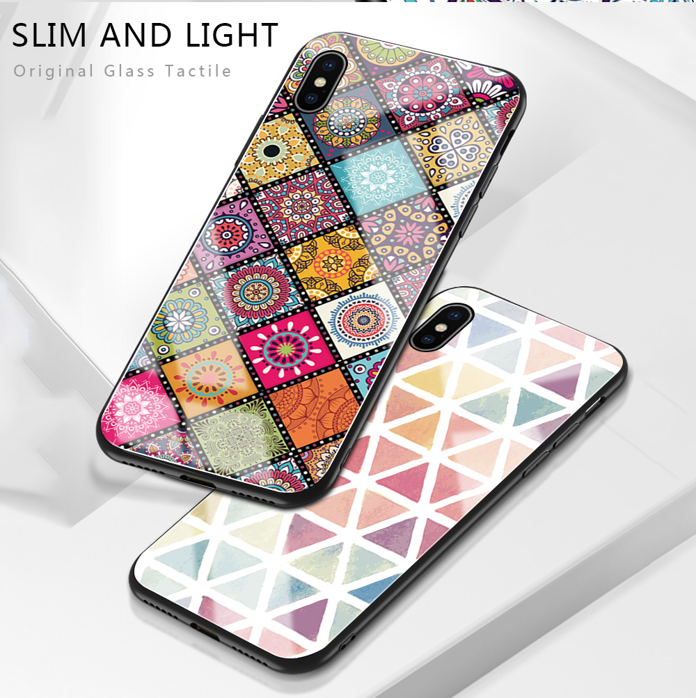 Jizetin for Samsung A52S 5G / A52 / A52 5G Glass Back Cover Decorative Pattern Glossy Tempered Glass Shockproof Soft Edge Phone Cases. 