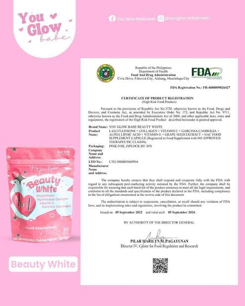 is you glow babe glutathione fda approved You Glow Babe Glutathione Beauty White 4 in 1 Intense Whitening/Collagen & Vitamin C *30 Capsules*