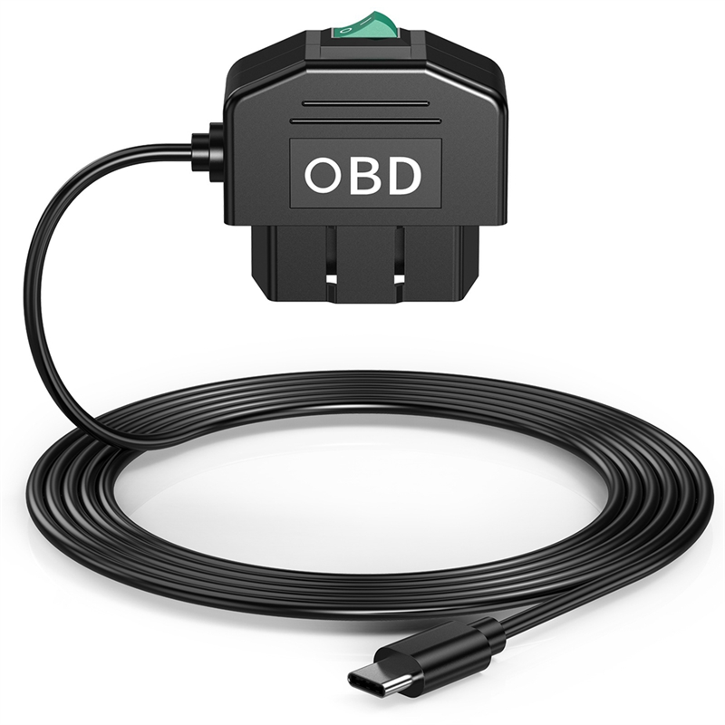 Dash Cam OBD Hardwire Kit Dash Camera USB Type C Hardwire Set with OBD Power Cable for Dashcam 12-24V to 5V/3A