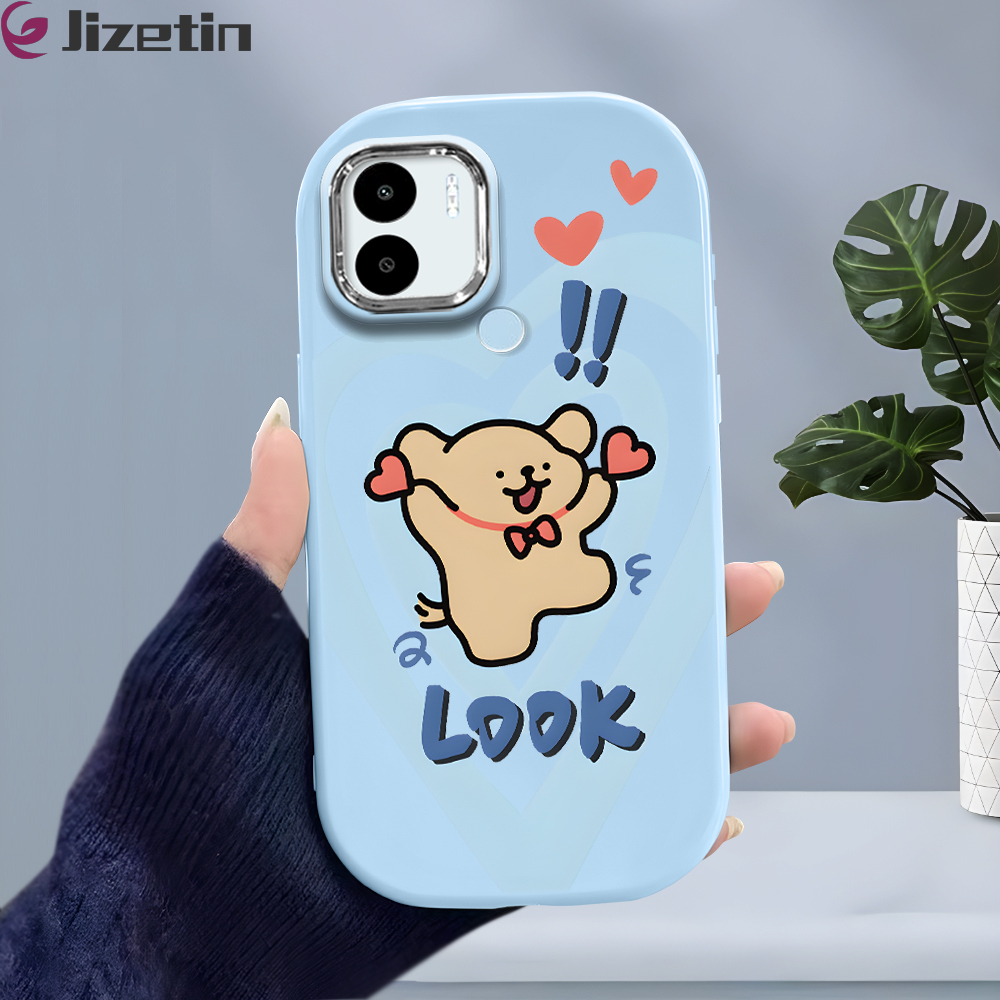 Jizetin for Redmi A1+ A2+ / A1 Plus / A2 Plus Back Cover Cute Line Puppy Bright Lens Frame Candy Soft Rubber Phone Cases