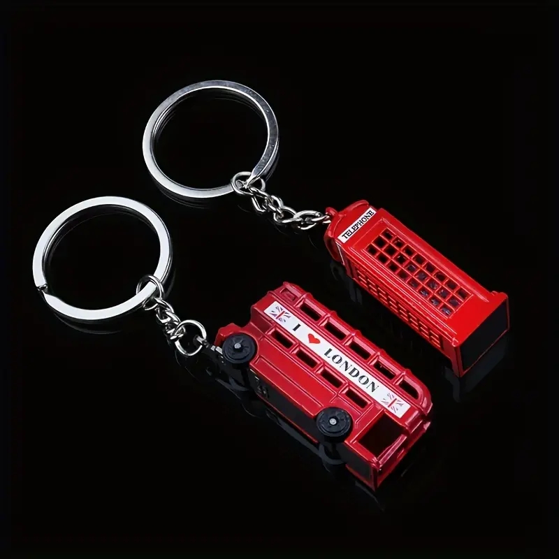 London Double-decker Bus Keychain Mini Car Keyring Wallet Backpack Trinket Charm Souvenir Children's Day Accessories Key Holder. 