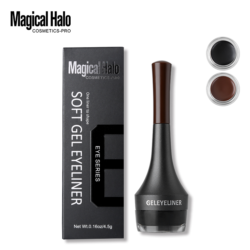 Magical Halo 2 Colors Brown Black Eyeliner Gel Waterproof Smudge-proof Eye Liner Cream with Brush Long-Lasting Brow Makeup Kits BruberryBeE. 