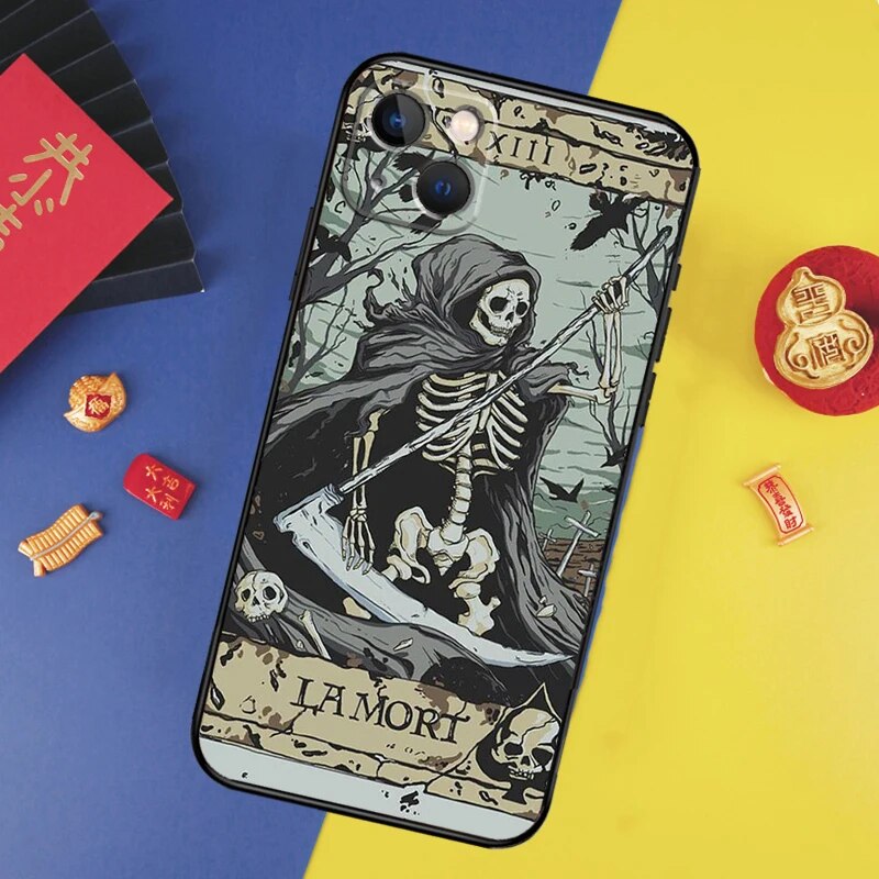 Black Dark art la santa muerte Phone Case For iPhone 14 15 Pro Max X XR XS Max 7 8 Plus SE 11 12 13 Pro Max Back Cover