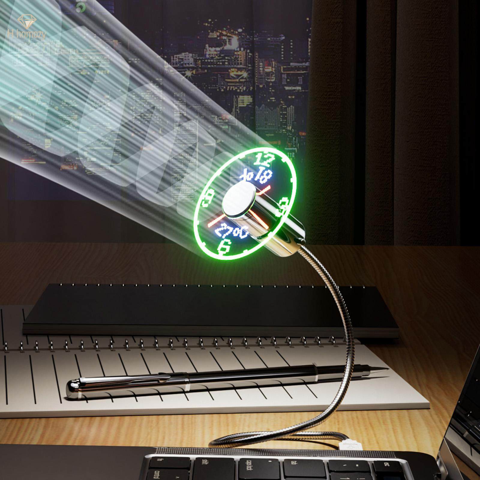 LED USB Clock Fan Office Gadgets Temperature Display for Desktops Laptops. 