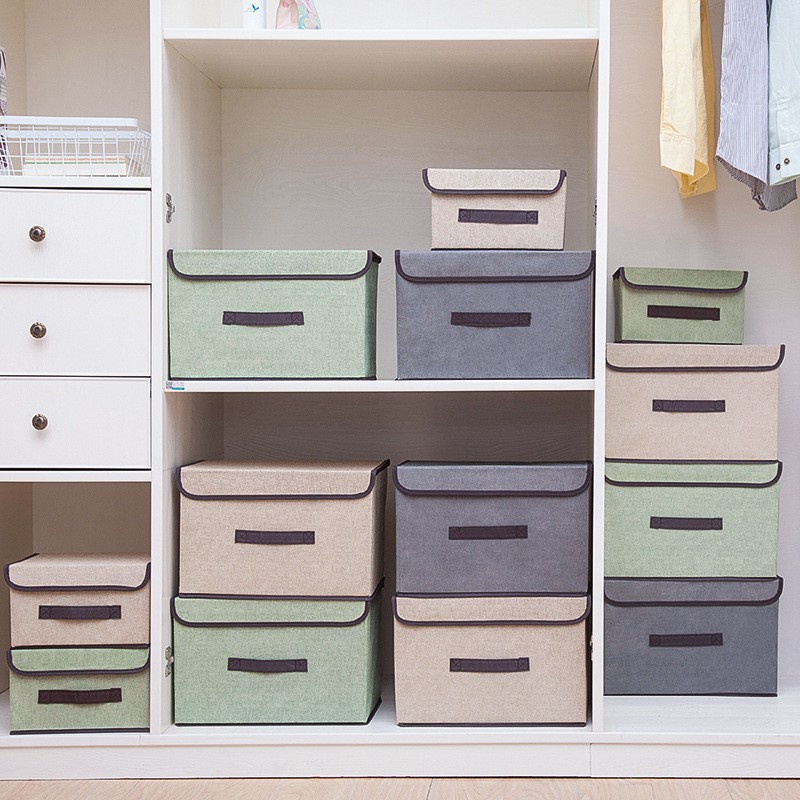 YQ 2 in 1 Plain Color Foldable Storage Box Organizer With Cover set. 
