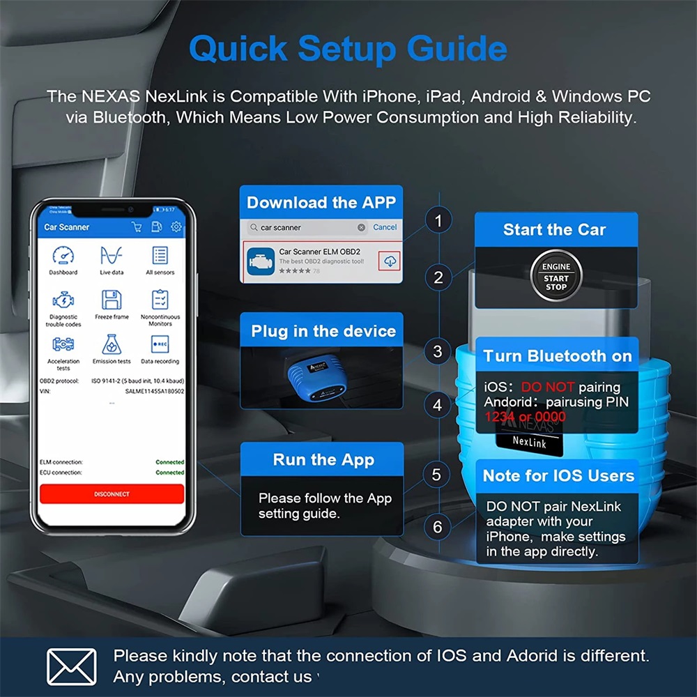 【Xiaofeng】NEXAS Motorcycles Diagnostic Scan Bluetooth 5.0 OBD2 EOBD Diagnostic Scanner for Android Fault Code Reader