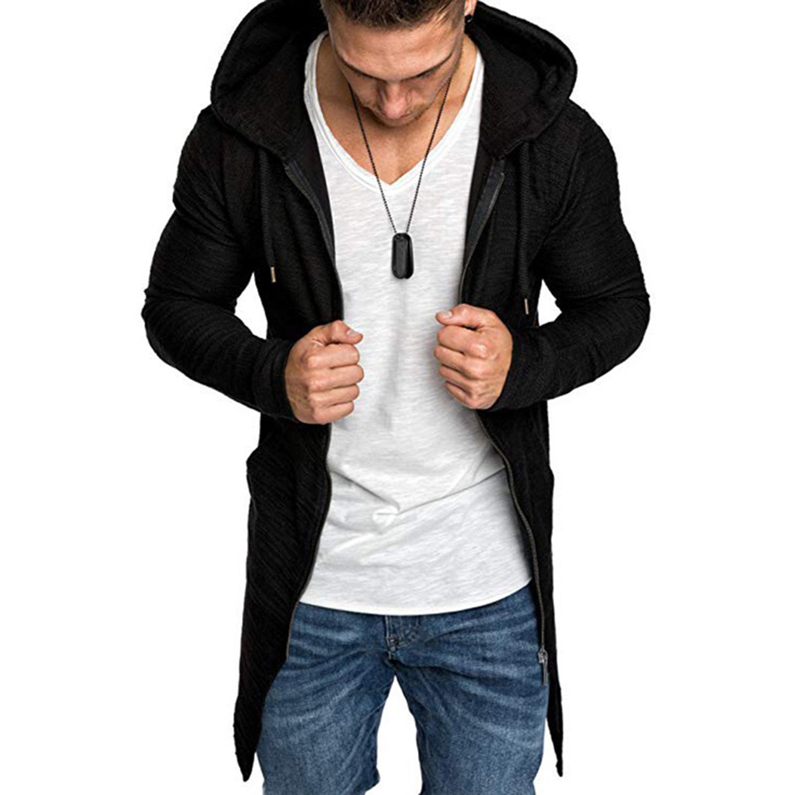 Long jacket best sale with hoodie